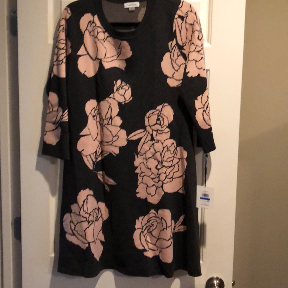 Calvin Klein Gray/pink floral sweater dress